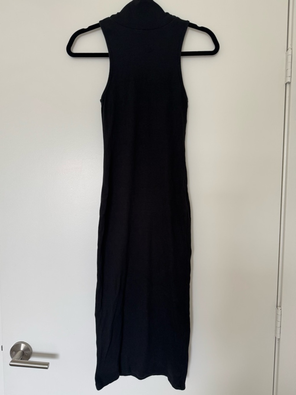 ZARA Black Bodycon Ribbed Sleeveless Mock Neck Stretch Midi Dress Size Small